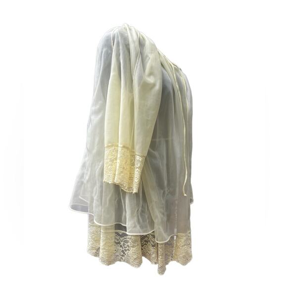 Vtg Yellow Sheer Peignor Robe Lace Fairy Hollywood Glam Nylon Mesh Bed Jacket - Picture 4 of 7